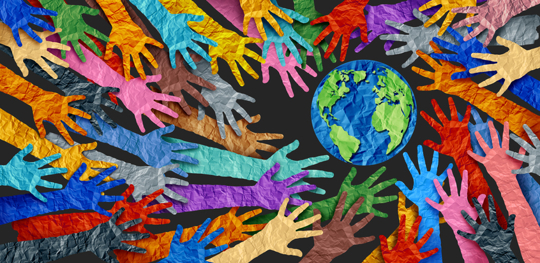 Colorful hands and earth
