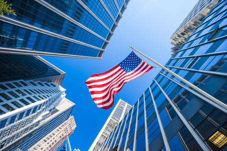 buildings and american flag