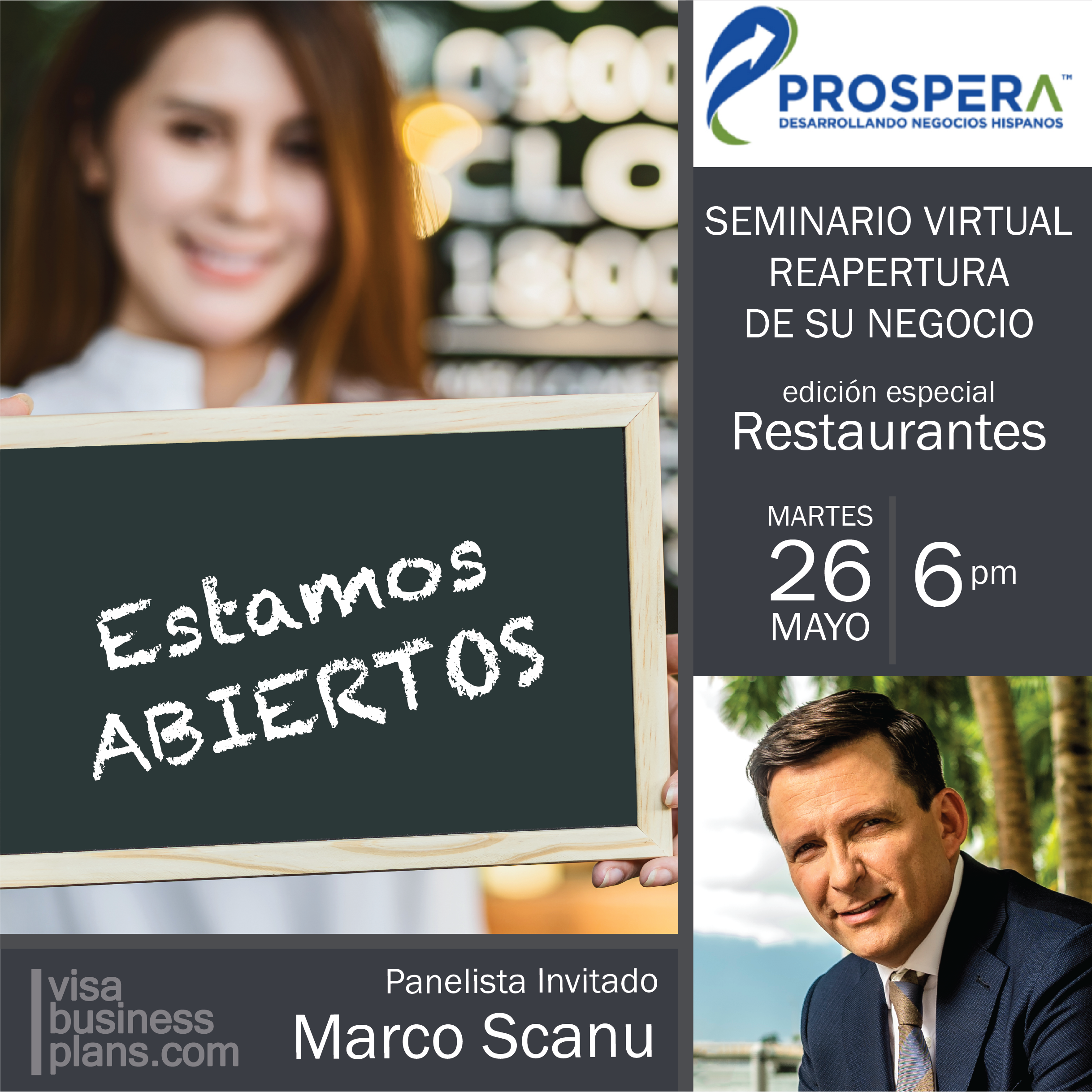 Restaurant owner holding open sign